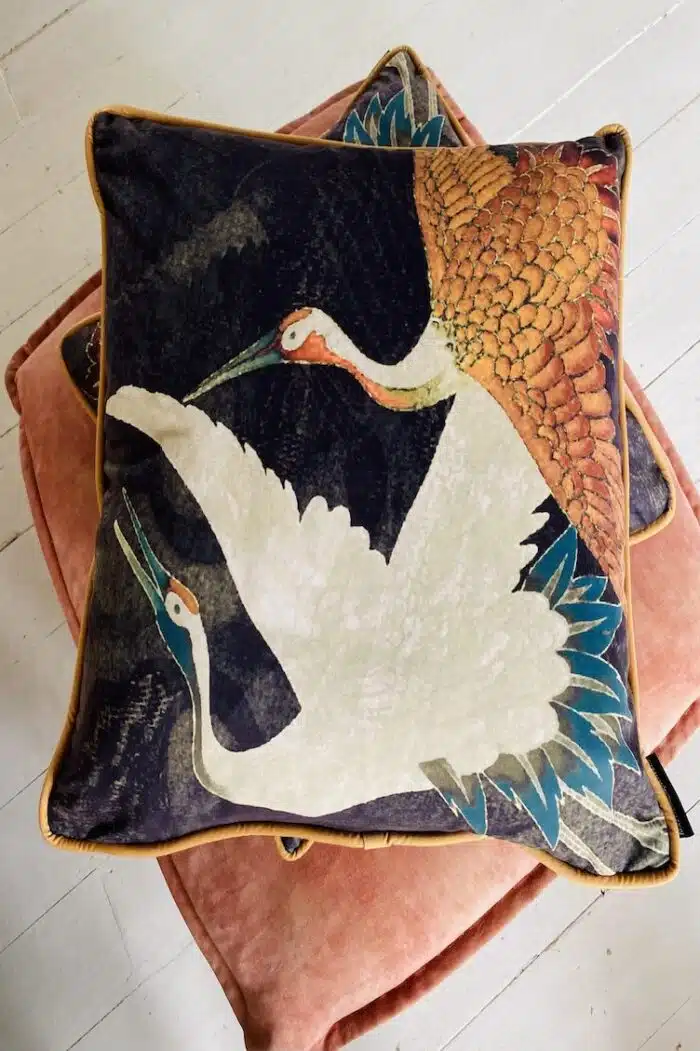 Cranes Cushions in off Black