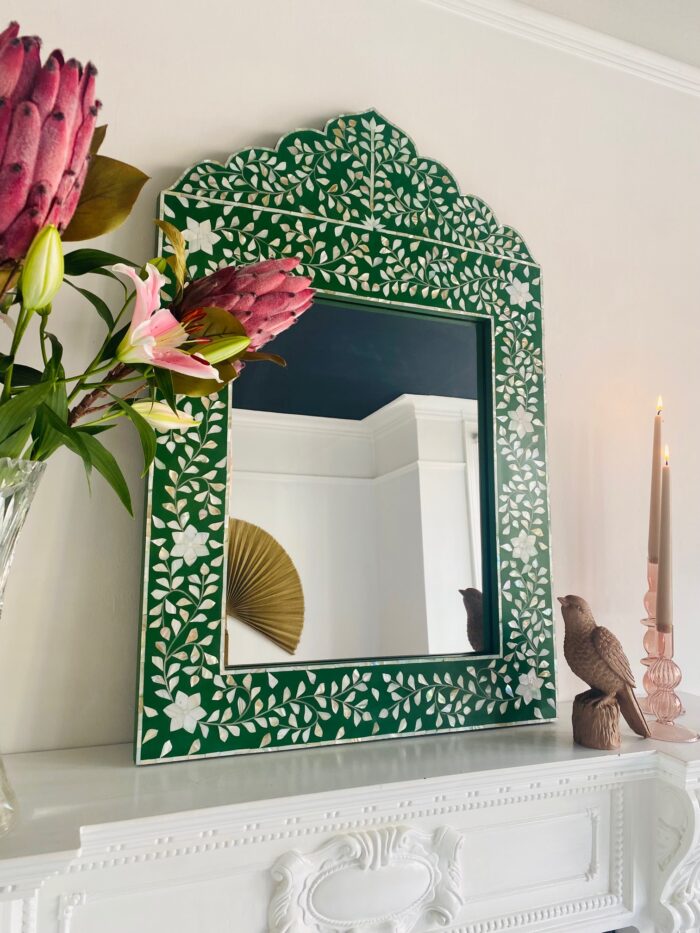 Iniya Bone Inlay Mirror  - Green Medium